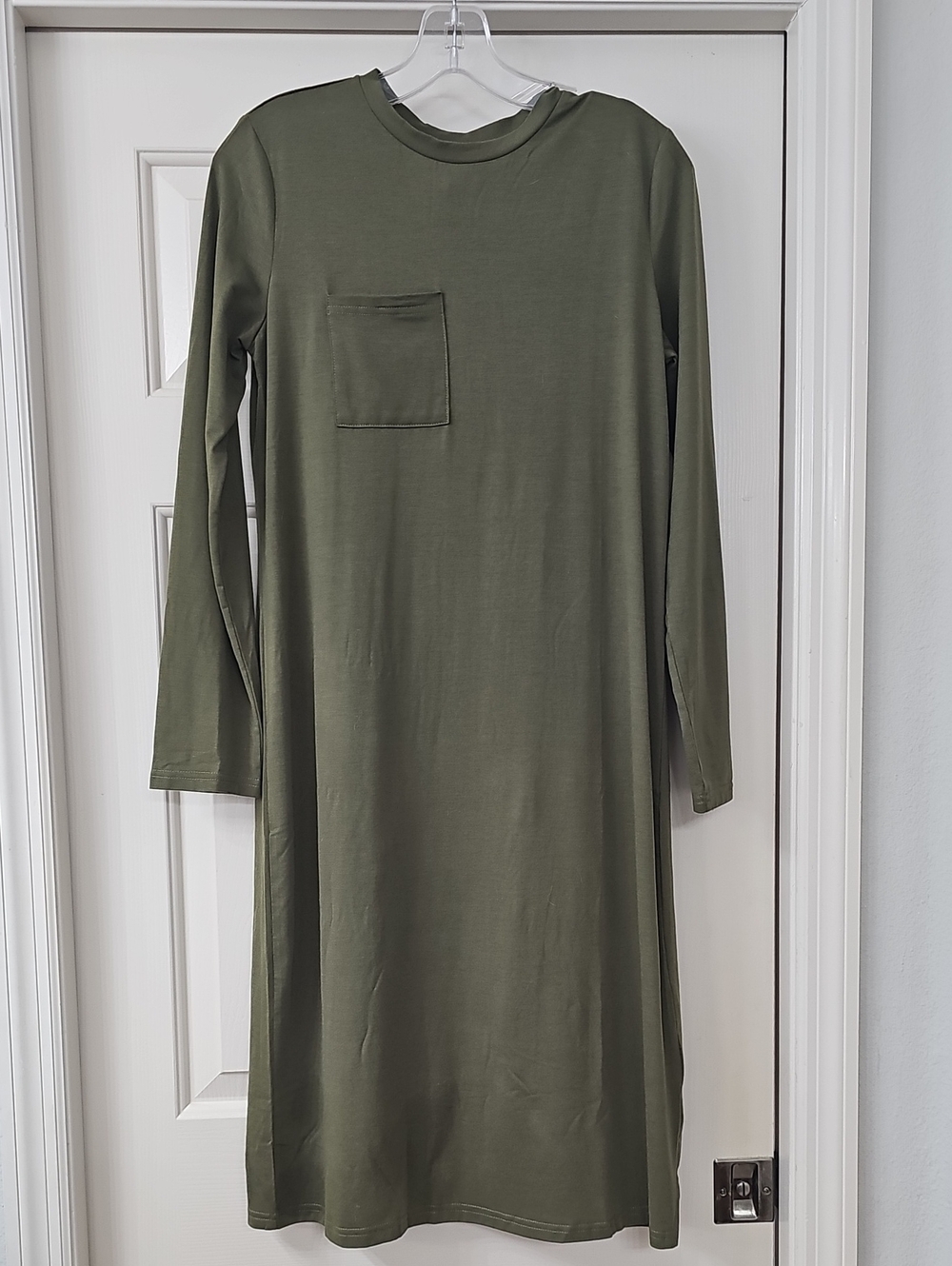 Tickled Teal Olive Green Long Sleeve Pocket Dress